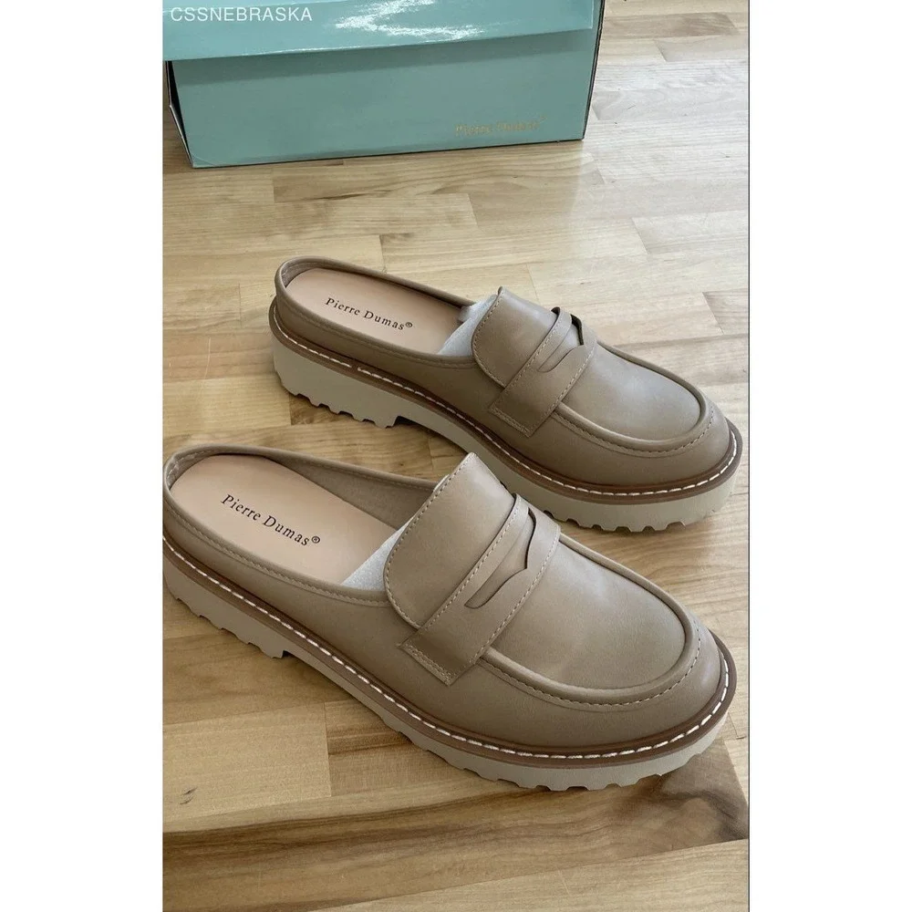 Pierre Dumas Mora-6 Taupe Platform Penny Loafer Mules Women's Size 9 NEW - Picture 3 of 7